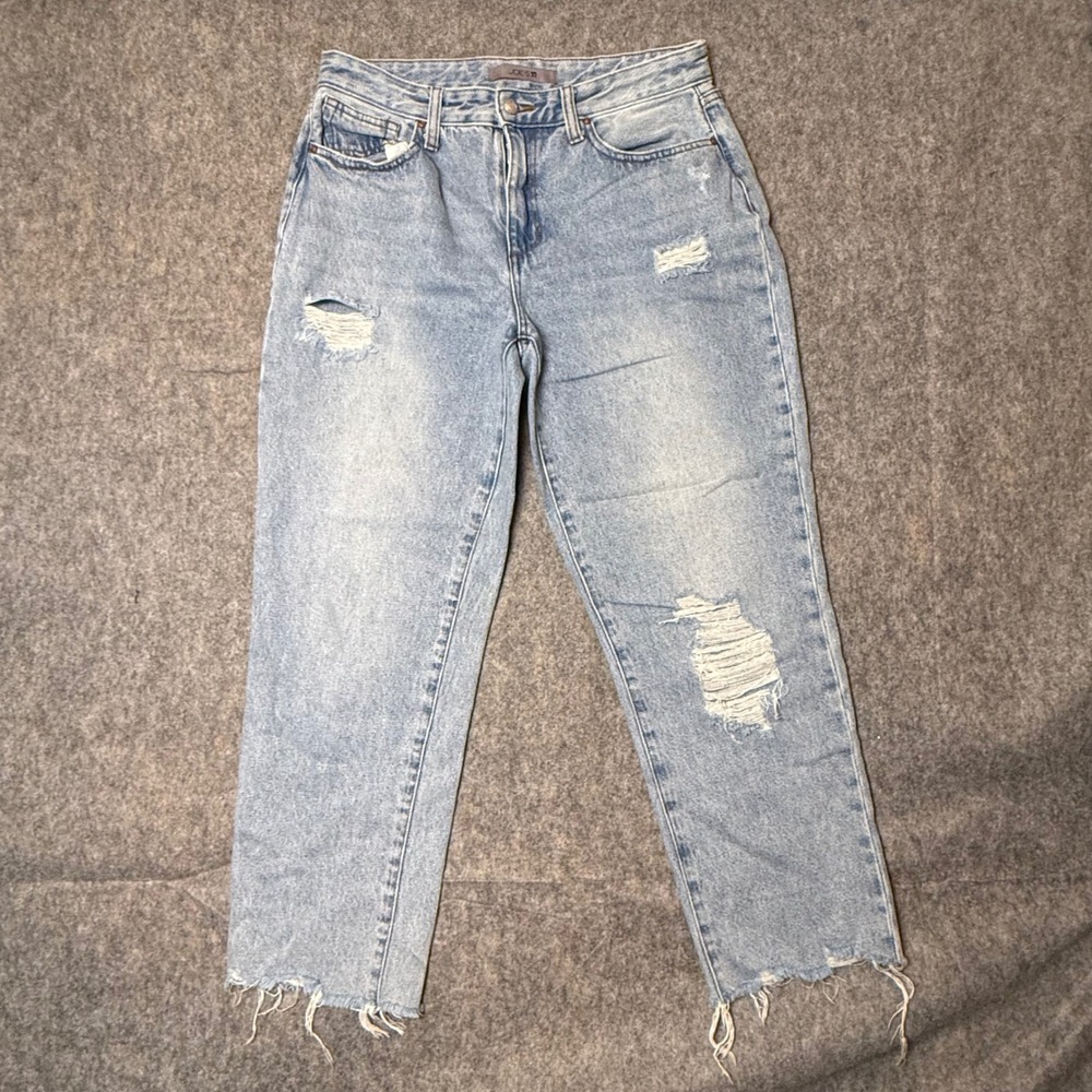 Joe's Jeans High Rise Straight Leg 30 Light Wash Distressed Raw Hem Denim